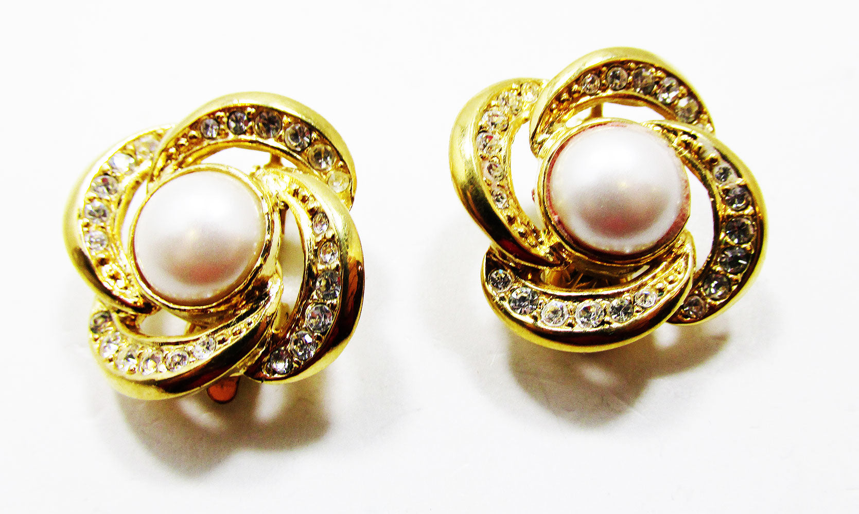 Signed Trifari 1960s Vintage Designer Diamante and Pearl Earrings