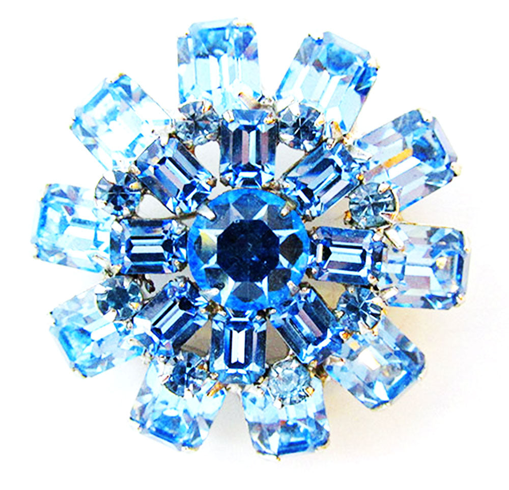 1950s Vintage Jewelry Stunning Diamante Sapphire Catherine Wheel Pin - Front