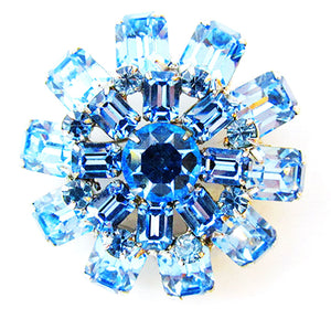 1950s Vintage Jewelry Stunning Diamante Sapphire Catherine Wheel Pin - Front