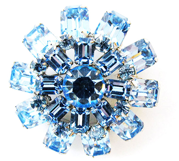 1950s Vintage Jewelry Stunning Diamante Sapphire Catherine Wheel Pin - Front