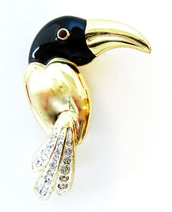 Vintage 1960s Jewelry Adorable Diamante and Enamel Figural Toucan Pin - Front