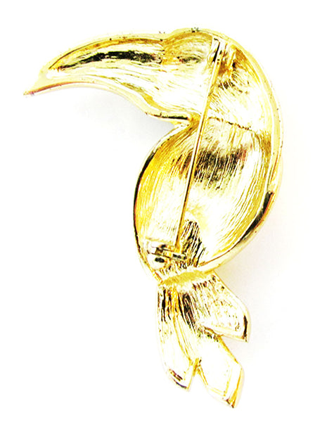 Vintage 1960s Jewelry Adorable Diamante and Enamel Figural Toucan Pin - Back