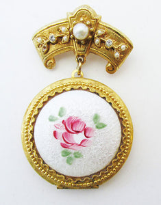 Art Vintage Mid Century 1950s Enameled Locket Pin