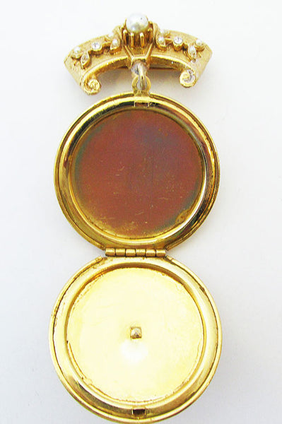 Art Vintage Mid Century 1950s Enameled Locket Pin