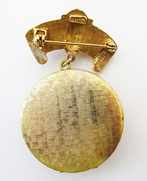 Art Vintage Mid Century 1950s Enameled Locket Pin