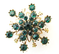 Vintage 1950s Mid-Century Emerald Green Diamante Snowflake Pin - Front - Thumbnail