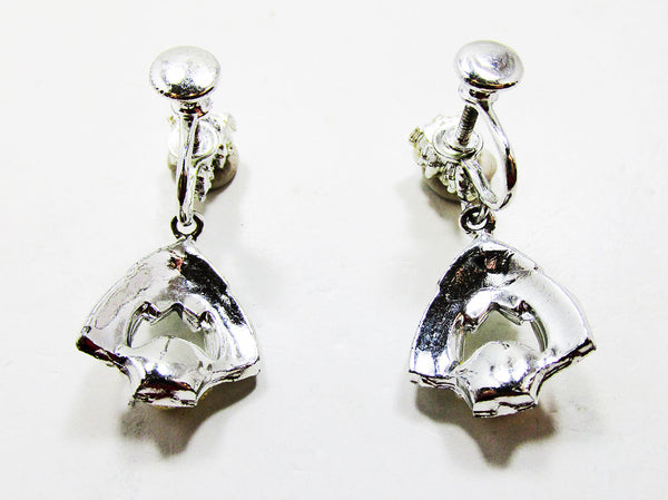 Elegant 1950s Mid-Century Vintage Diamante and Pearl Drop Earrings - Back