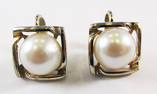 Giovanni Vintage 1950s Dainty Geometric Pearl Earrings