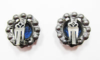 Art Vintage Mid Century 1950s Bold Sapphire Button Earrings - Thumbnail
