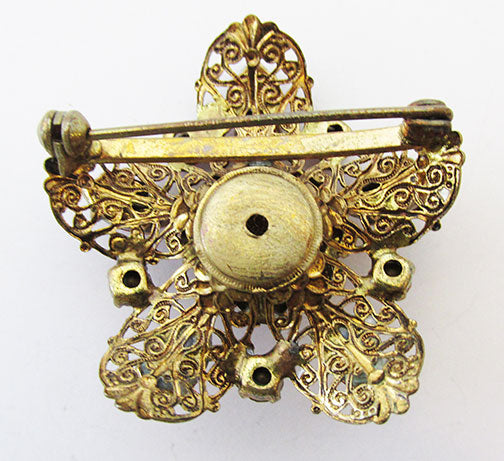 West Germany Vintage 1950s Awesome Ruby and Fuschia Filigree Pin