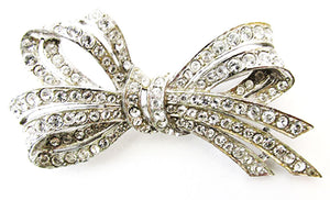Vintage 1930s Jewelry Exquisite Retro Diamante Ribbon Bow Pin - Front