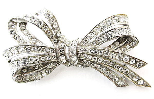 Vintage 1930s Jewelry Exquisite Retro Diamante Ribbon Bow Pin - Front