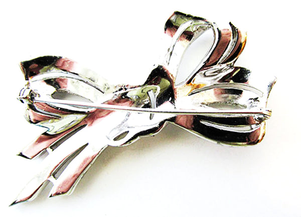 Vintage 1930s Jewelry Exquisite Retro Diamante Ribbon Bow Pin - Back