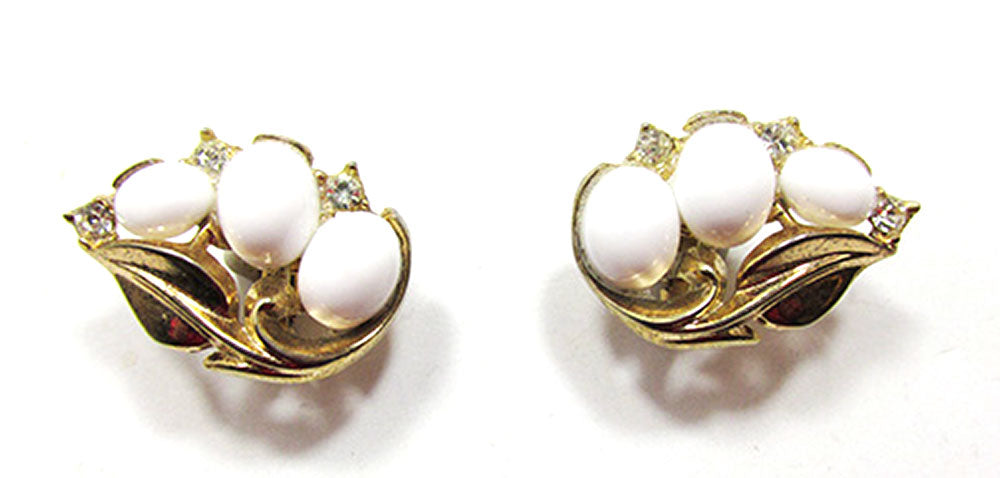 Crown Trifari Vintage Costume Jewelry 1950s Diamante Floral Earrings - Front