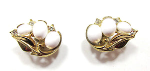 Crown Trifari Vintage Costume Jewelry 1950s Diamante Floral Earrings - Front