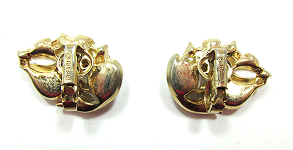Crown Trifari Vintage Costume Jewelry 1950s Diamante Floral Earrings - Back