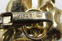 Crown Trifari Vintage Costume Jewelry 1950s Diamante Floral Earrings - Signature - Thumbnail