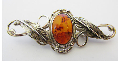 UCO Vintage 1980s Contemporary Style Sterling and Amber Pin