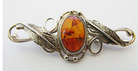 UCO Vintage 1980s Contemporary Style Sterling and Amber Pin - Thumbnail