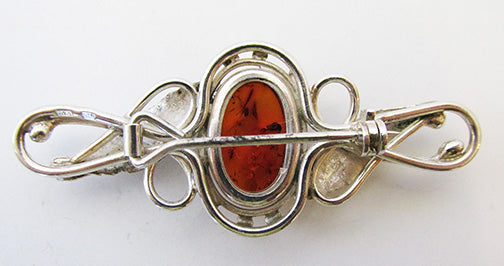 UCO Vintage 1980s Contemporary Style Sterling and Amber Pin