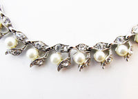 Beautiful 1960s Mid-Century Sparkling Diamante and Pearl Necklace - Close Up - Thumbnail