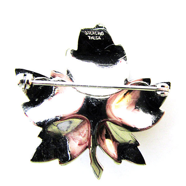 Theda 1940s Vintage Jewelry Gorgeous Sterling and Gemstone Leaf Pin - Back