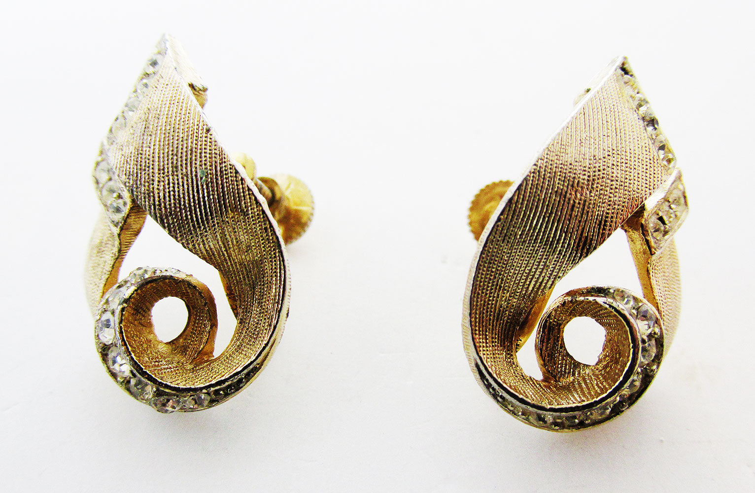 Lisner 1950s Distinctive Mid-Century Designer Diamante Earrings - Front