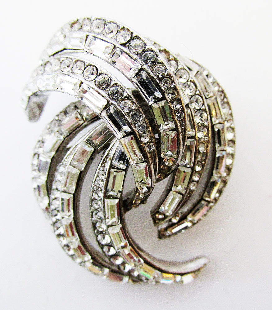 Sparkling Mid-Century Clear Diamante Costume Jewelry Pin - Front