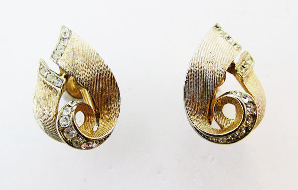 Lisner 1950s Distinctive Mid-Century Designer Diamante Earrings - Front