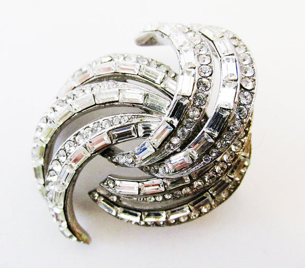 Sparkling Mid-Century Clear Diamante Costume Jewelry Pin - Front