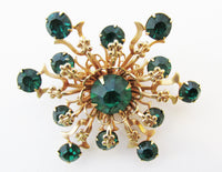 Vintage 1950s Charming Mid-Century Emerald Sparkling Snowflake Pin - Thumbnail