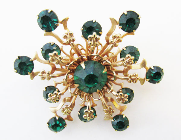 Vintage 1950s Charming Mid-Century Emerald Sparkling Snowflake Pin