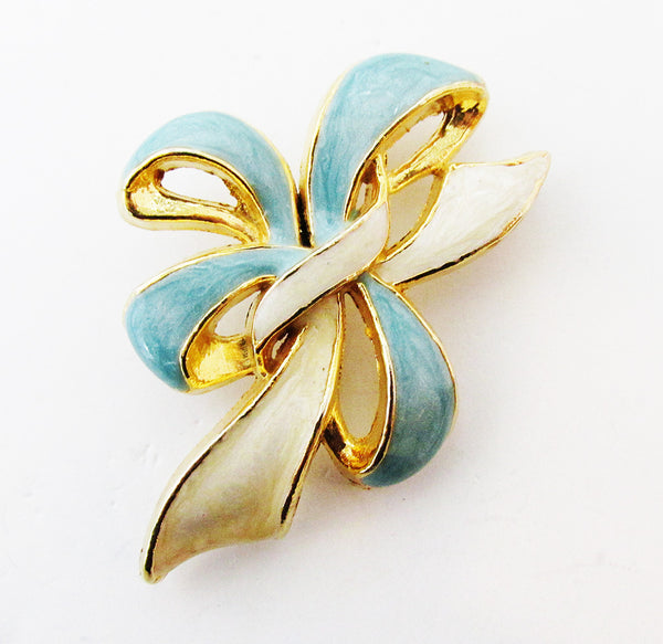 Vintage 1960s Mid-Century Eye-Catching Enameled Ribbon Pin - Front