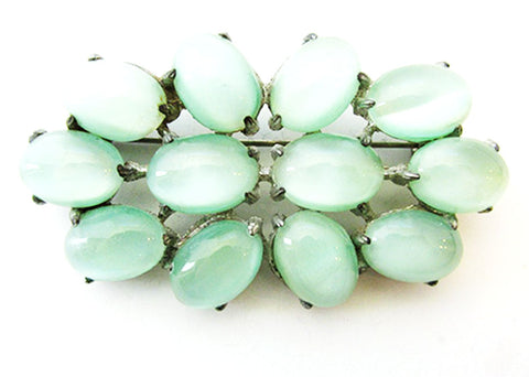Vintage 1940s Jewelry Bold Green Opalescent Diamante Cabochon Pin - Front