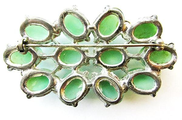 Vintage 1940s Jewelry Bold Green Opalescent Diamante Cabochon Pin - Back
