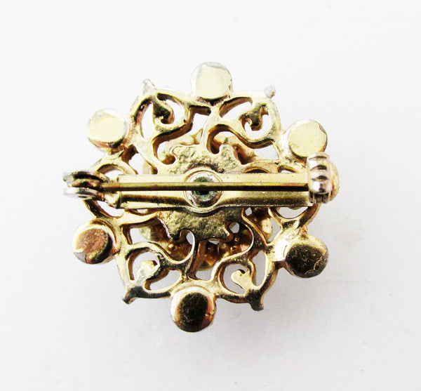 Dainty Vintage Mid-Century Clear and Sapphire Diamante Floral Pin - Back