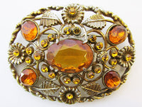 Antique/Vintage 1910s Art Nouveau Topaz Floral Pin - Thumbnail