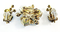 Vintage 1950s Peridot and Emerald Rhinestone Pin and Earrings Set - Back - Thumbnail