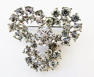 Lisner Unique Vintage Mid-Century Designer Diamante Floral Pin - Front