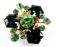 Vintage 1950s Peridot and Emerald Rhinestone Pin and Earrings Set - Pin - Thumbnail