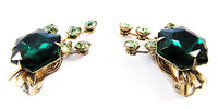 Vintage 1950s Peridot and Emerald Rhinestone Pin and Earrings Set - Earrings - Thumbnail
