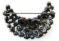 Art 1950s Vintage Jewelry Sapphire Diamante and Pearl Crescent Pin