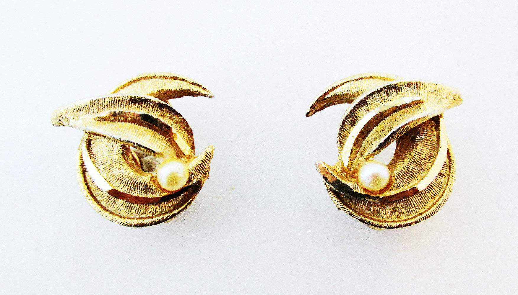 Signed BSK Vintage Designer Contemporary Style Ivory Pearl Earrings - Front