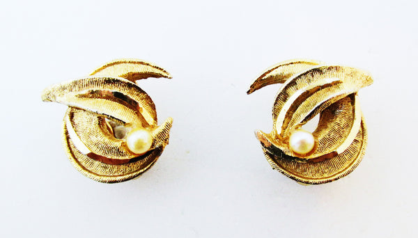 Signed BSK Vintage Designer Contemporary Style Ivory Pearl Earrings - Front