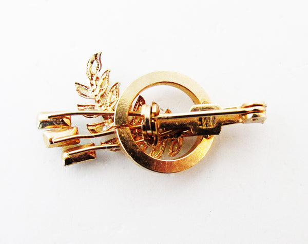 Adorable Vintage 1960s Dainty Diamante and Pearl Floral Spray Pin - Back