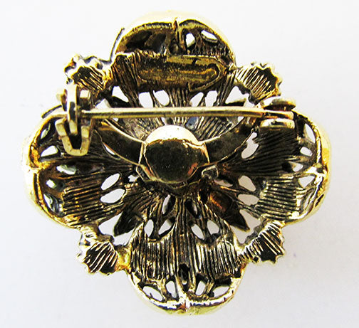 Vintage Dainty Retro Rhinestone and Pearl Floral Pin