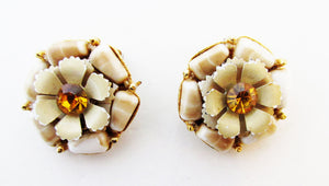 Selini Unique Mid-Century Three-Dimensional Diamante Floral Earrings - Front