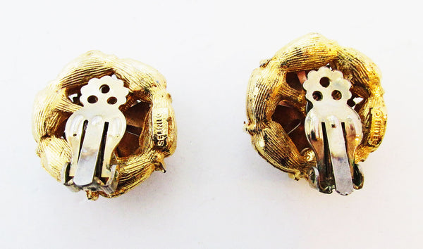 Selini Unique Mid-Century Three-Dimensional Diamante Floral Earrings - Back