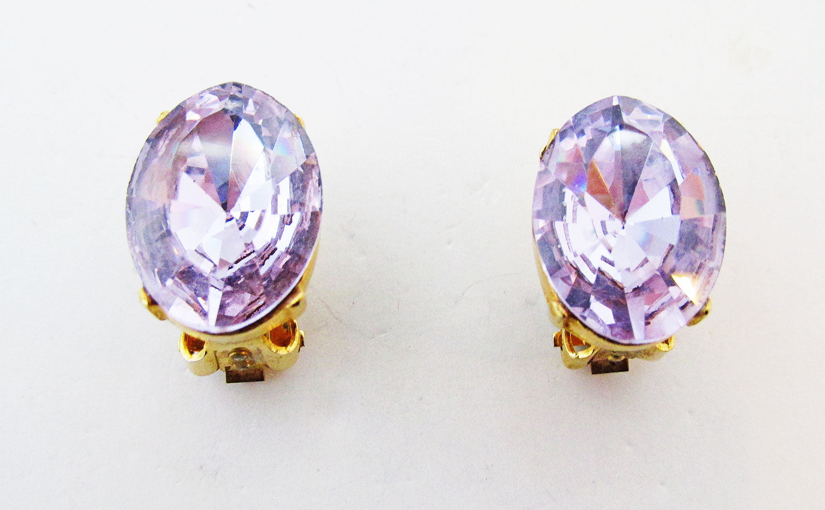Vintage Classic Contemporary Style Purple Diamante Button Earrings - Front