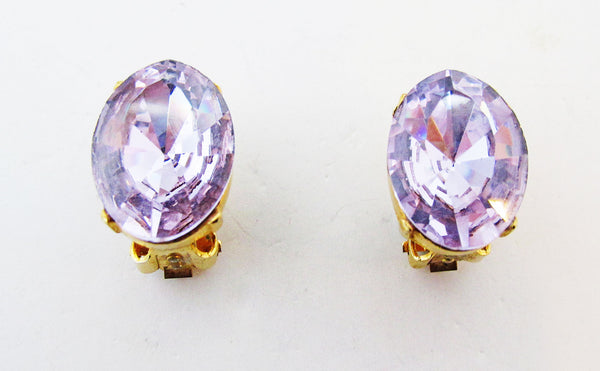 Vintage Classic Contemporary Style Purple Diamante Button Earrings - Front